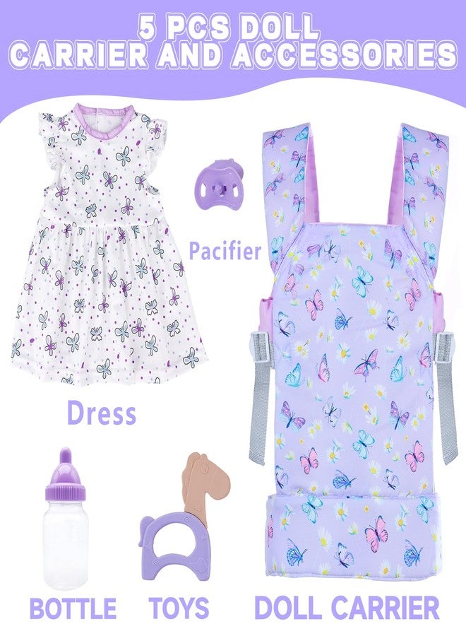 18INDC Baby Doll Carrier with Doll Accessories Doll Carrier for Kids, Reborn Doll Baby Carrier with Adjustable Straps for 16-22 Inch Baby Doll with Accessories, Purple - Image 2